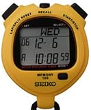 New SEIKO S056 100 Lap Memory Yellow Stopwatches Time and Full Automatic Calendar Water Resistant