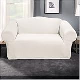 Stretch Stone Loveseat Slipcover in White (Box Cushion)