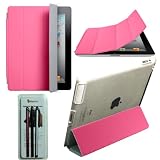 Pink Smart Cover + Rasfox Clear Snap On Hard Protective Back Case + 3 Stylus Pen Pack For New iPad 3 3rd Generation (Retina Screen, 4G LTE & WIFI)