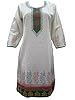 Womans Tunic Dress Caftan Ivory Long Kurta Green Red Paisley Linen Cotton Kurti M