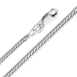 14K White Gold 1mm Braided Square Wheat Chain Necklace with Lobster Claw Clasp
