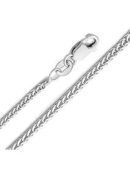 14K White Gold 1mm Braided Square Wheat Chain Necklace with Lobster Claw Clasp