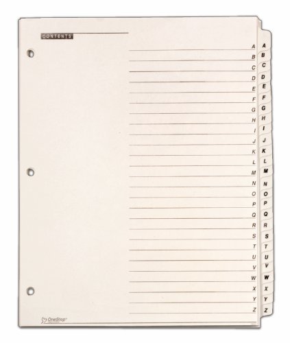 Cardinal Traditional Onestep Index System, 26-Tab, A-Z, 8.5 x 11 Inches, White, 26 per Set (60213)