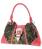 Camouflage Western Rhinestone Buckle Purse Hot Pink Trim Camo Handbag