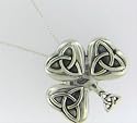 Sterling Silver Shamrock & Irish Celtic Trinity Knot Pin/Pendant w/18" Silver Box Chain Necklace