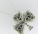 Sterling Silver Shamrock & Irish Celtic Trinity Knot Pin/Pendant w/18 Silver Box Chain Necklace