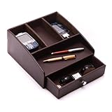 Executive Faux Leather Charging Valet With Built-in power strip
