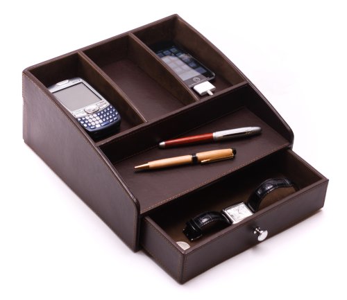 Executive Faux Leather Charging Valet With Built-in power strip