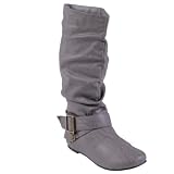 Brinley Co Womens Slouchy Flat Boot with Side Buckle