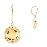 10k Yellow Gold Round Citrine Woven Trim Leverback Earrings