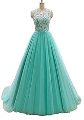 A-line Illusion Lace Tulle Natural   Waistline Scoop Neck Floor Length Prom Dress 