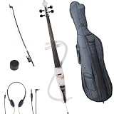 Cecilio CECO-3WH Full Size 4/4 Ebony Electric Silent Pearl White Cello w/ Pickup in Style 3