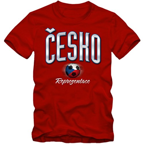 Herren Fußball T-Shirt Tschechien Cesko Football EM Trikot Frankreich, Farbe:rot;Größe:L