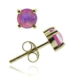 18K Gold over Sterling Silver 5mm Round Created Fiery Pink Opal Stud Earrings
