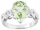 2.00CT PRASIOLITE WITH DIAMOND ACCENT PLATINUM OVER STERLING SILVER RING