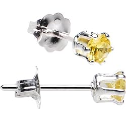 Sterling Silver 3mm Synthetic Topaz November Birthstone Stud Earrings