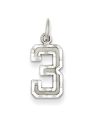 14k White Gold Casted Small D/C Number 3 Charm Pendant. Metal Wt- 0.56g