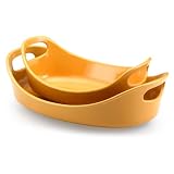 Rachael Ray Stoneware 1-Quart and 1-1/2-Quart Oval Bubble & Brown Baker Set, Yellow