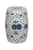 Round Hand Painted Blue and White Lotus Flowers Ceramic Garden Stool Seat