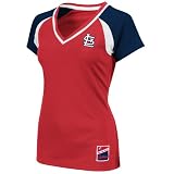 MLB St.Louis Cardinals Women's Short Sleeve Raglan Deep V-Neck Synthetic Tee (Ath Red/Athletic Navy/White, Medium)