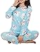 VENTELAN Women's Cute Rabbits Printed Pajama Sets Long Sleeve Sleepwear Nighty