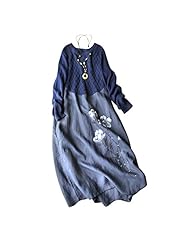 Cotton/Linen Winter General Print Long Sleeves  Dress