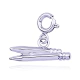 Platinum Plated Sterling Silver Two Pencils Charm