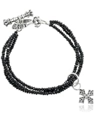 King Baby 3 Strand Black Spinel Bracelet with Pave Black Cubic-Zirconia MB Cross