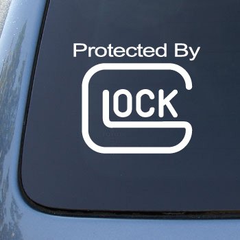Protected By Glock - Guns - Car - Truck - Notebook - Vinyl Decal Sticker #2518 | Vinyl Color: White