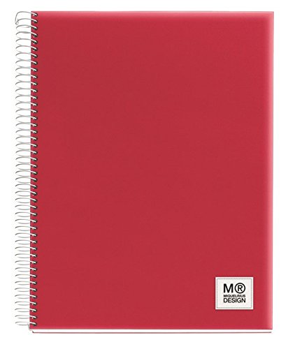 Miquelrius Spiral Notebook, 5 Subject, Graph Pages, 125 Sheets/250 Pages, A4 8.25” x 11.75”, Contrast (Red)