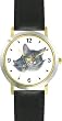 Gray Tabby Cat Mom and Kitten Cat - JP - WATCHBUDDY&reg; DELUXE TWO-TONE THEME WATCH - Arabic Numbers - Black Leather Strap-Size-Large ( Men's Size or Jumbo Women's Size )