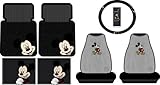Mickey Mouse Face 7pc Combo Front Rear Car Floor Mats Seat Covers Steering Wheel Cover