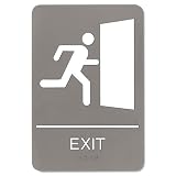 Headline Sign Products - Headline Sign - ADA Sign, 6 x 9, Exit, Gray - Sold As 1 Each - Easy-to-see white graphic. - Raised tactile graphics with grade 2 Braille. - Meets Americans with Disabilities Act (ADA) requirements.