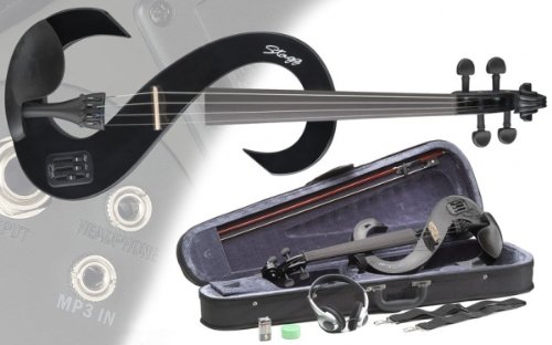 Stagg 4/4-Size Silent Electric Violin Set with Case and Accessories - Black