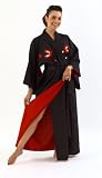 Ladies Polyester Kimono 'Butterfly Dance' (lined, embroidered) - Black