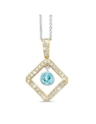 Diagonal Square And Circle Diamond Pendant In 18K Yellow Gold With A 0.45 ct. Genuine aquamarine Center Stone.