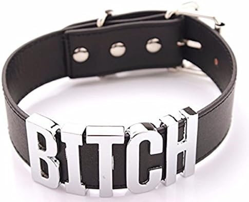 Slave Witch Bitch Meow Choker Collar Necklace 3D Word Black Leather Bondage Fetish Punk Styles for Women Girl