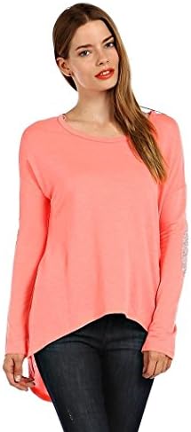 Rack29 Women's Sequin Elbow Patch Detail Solid Knit Hi-low Tunic Top Small Neon Pink