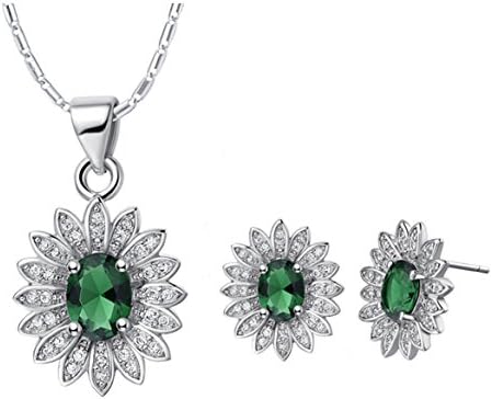 Layla Jewelry 18k White Gold Plated Alloy Swarovski Elements Crystal Jewelry Set include Pendant Necklace and Stud Earrings for Ladies Emerald Green(Petal)
