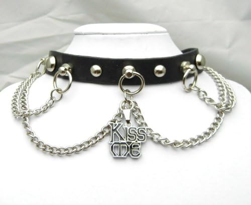 TEN413- KISS ME Pendant Metal Chain Leather Choker Collar Necklace Punk Gothic