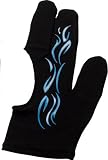 Cue and Case BG-7-M Medium Black Pro Series Billiard Glove with Blue Tribal Flames