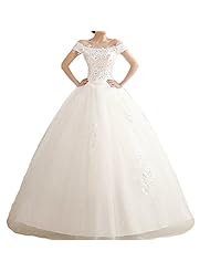 2015 Tulle Sequined Beaded Applique Off the Shoulder Floor Length Wedding Dress 