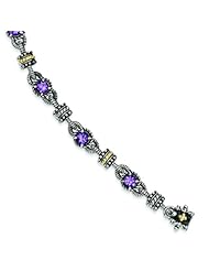 Sterling Silver with 14k Gold 4.00 Amethyst 7.5in Bracelet - Antique Boutique - Vintage Style - Jewelry