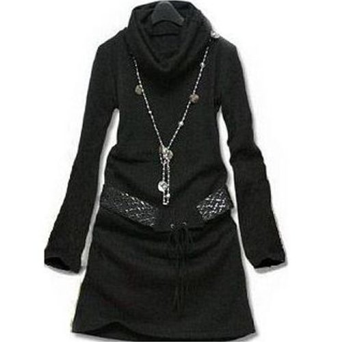 my closet　オフタートルシンプルリブワンピース ブラック M L LL 2L XL 大きいサイズ