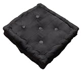 Homescapes Rajput 100% Cotton Floor Cushion- Black - 40 x 40 x 10 cm Square - Indoor - Garden - Dining Chair Booster - Seat Pad Cushion