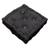 Homescapes Rajput 100% Cotton Floor Cushion- Black - 40 x 40 x 10 cm Square - Indoor - Garden - Dining Chair Booster - Seat Pad Cushionby Homescapes