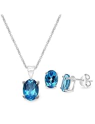 4.10 Carat Swiss Blue Topaz Oval Shape .925 Sterling Silver Earring & Pendant Set
