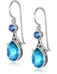 Sajen Sterling Silver Rainbow Pariba Quartz and Celestial Blue Quartz Drop Earrings