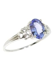 O&G Australia Natural Tanzanite & White Topaz, 925 Sterling Silver Ring, 4x6mm