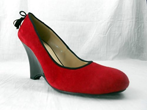Stefani Collection Red Suede Tammy Style Wedge High Heel with Stitch and Bow Detail Size 11 M